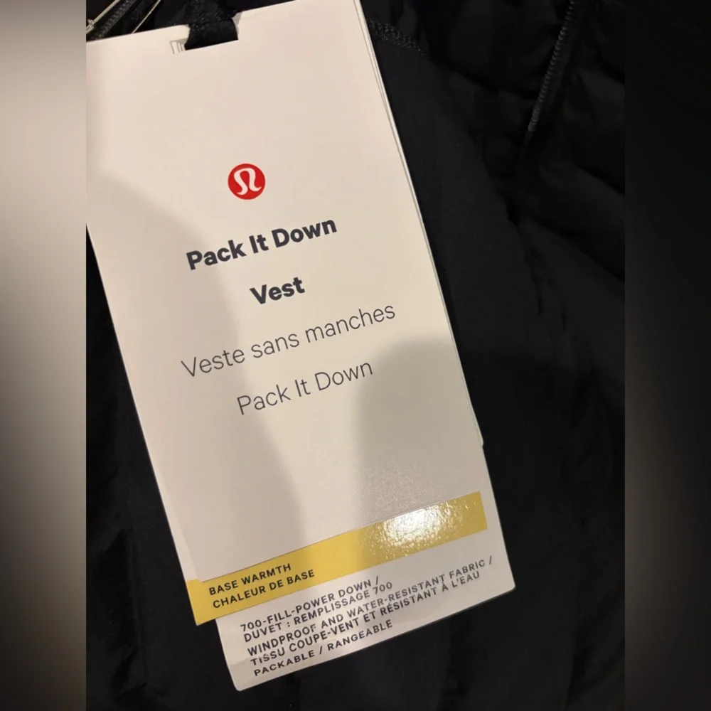 NWT lululemon pack it down black vest, water-resistant, windproof, slim fit - Picture 10 of 12